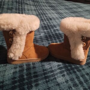 SO Kids Tan Faux-Fur Trim Winter Boots